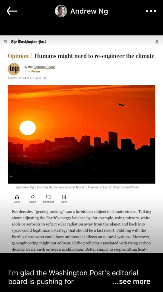 Andrew Ng advocating for geoengineering